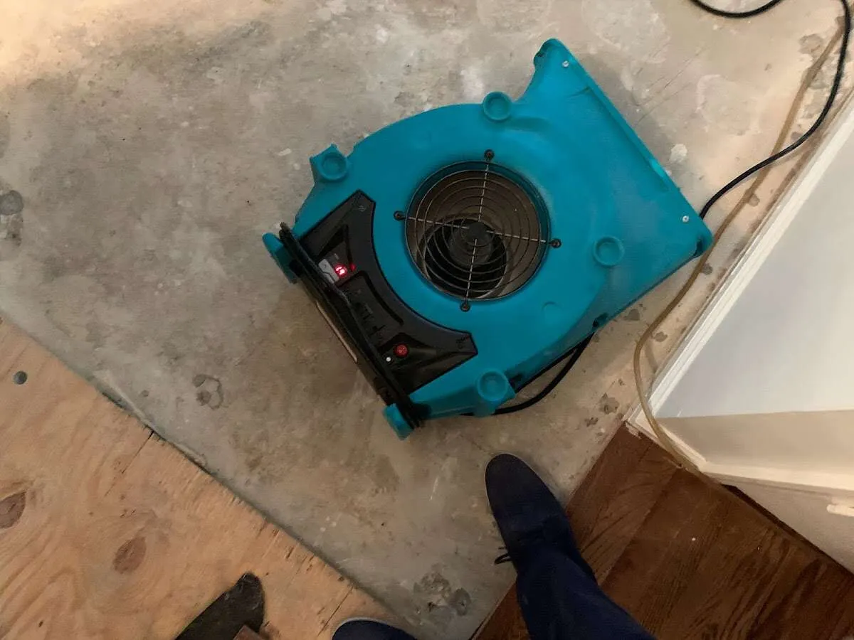 Air mover drying subfloor during Leak Detection & Repair in Martinez